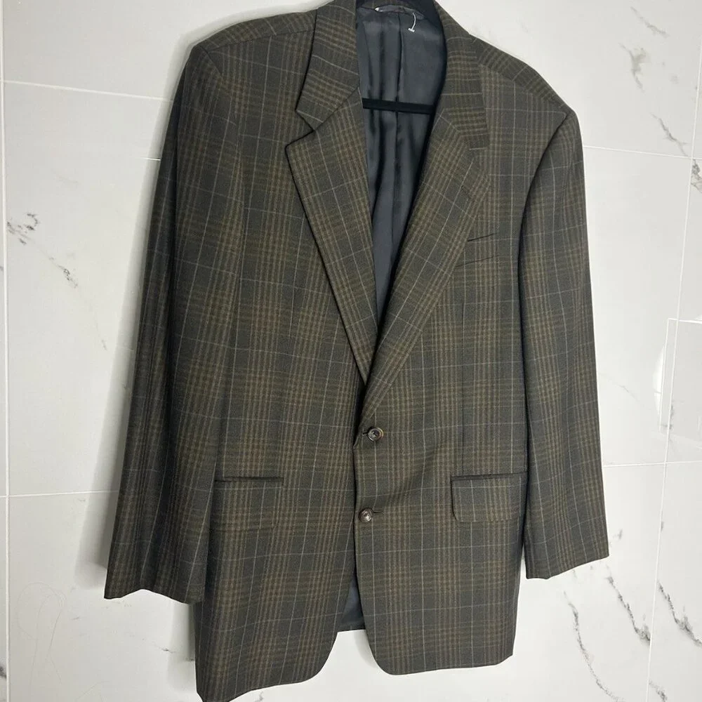 VTG 41 R Loro Piana Tasmanian Wool 120's Plaid Brown Blazer Sports Coat Career